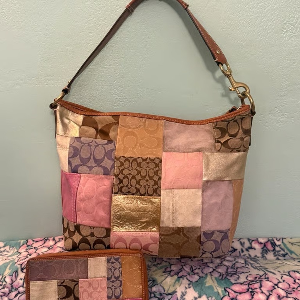 Coach Patchwork Shoulder Bag and Wallet — Pink, Brown, Gold - Picture 2 of 5